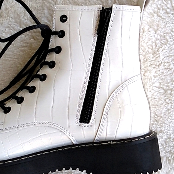 Madden Girl Shoes Madden Girl White Faux Patent Leather Combat